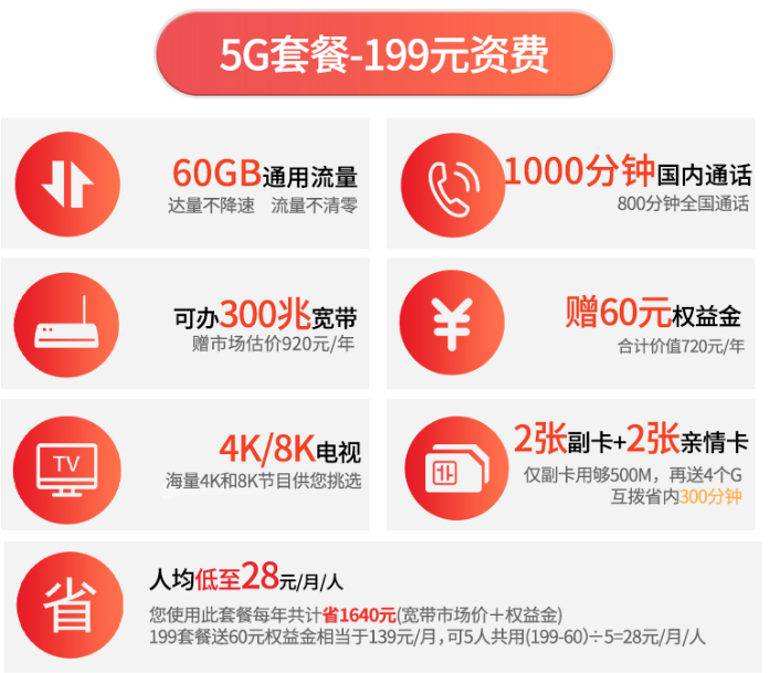 吉林白山电信5G套餐-199元 吉林白山电信5G套餐-199元